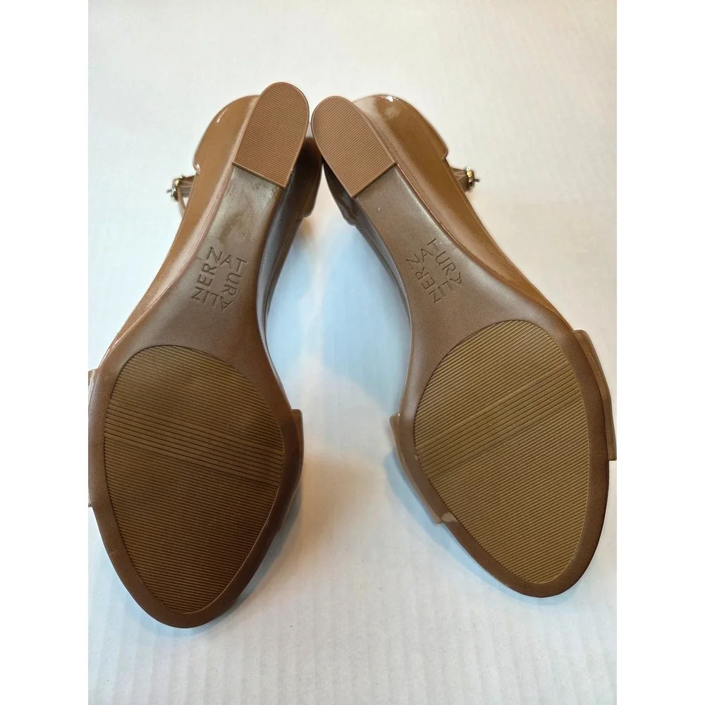 Naturalizer Vera Wedge Sandals Nude Patent Tan Ankle Strap Shoes Womens 10.5 M